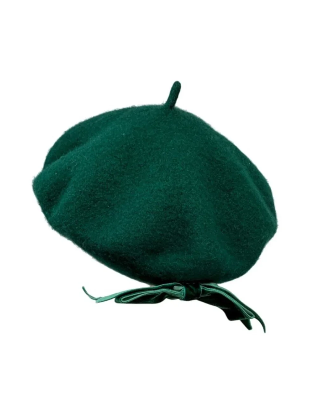 Vintage Emerald Green Wool Beret Velvet Bow Classic Parisian‎ Style Hat